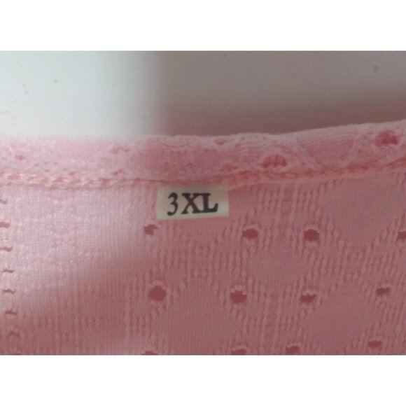 Womens top blouse 1X/2X/3X Pink EYELET KNIT romantic STRETCH lace CAP sleeve - Picture 6 of 12